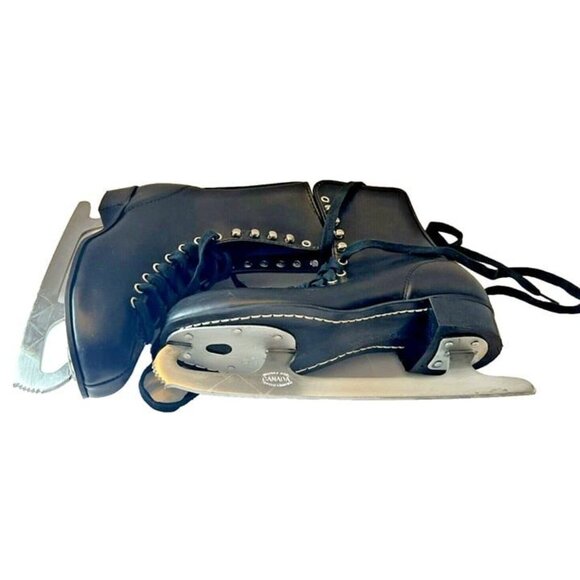 Scabbard Size 7 Black Leather Lace Up Figure Ice Skates Sheffield Steel w Guards - Picture 2 of 9